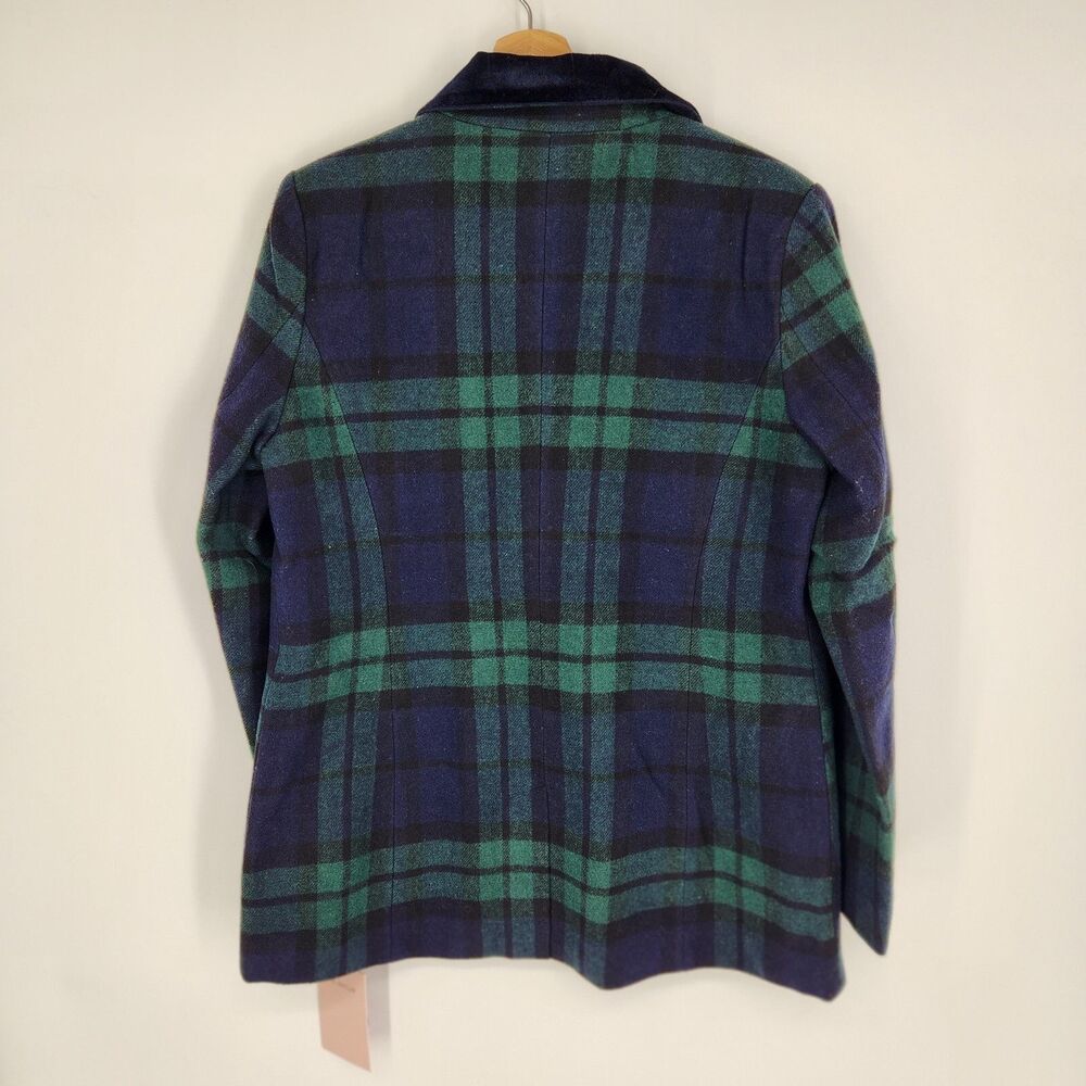 New Avec Les Filles Womens Pea Coat Black Watch Tartan Plaid Size Small - Picture 2 of 4